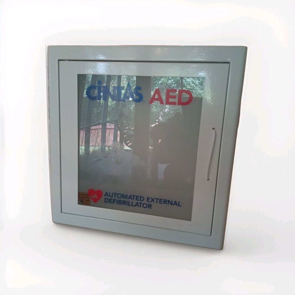 New Cintas AED Automated External Defibrillator Wall Cabinet 15”x15”x8” NO ALARM